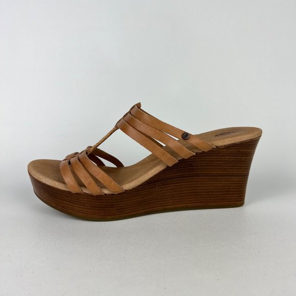 UGG Mattie Womens Platform Wedge Strappy Sandals Tan Brown Leather size 10 - Picture 7 of 16